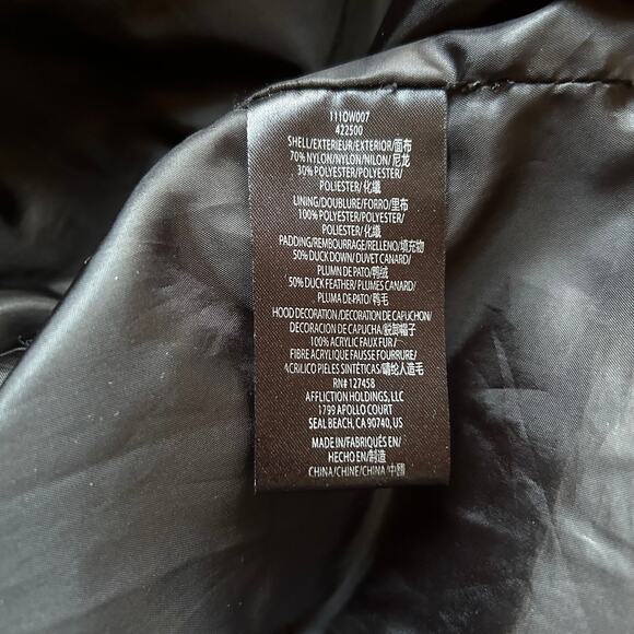 Affliction Black Premium 73 Live Fast Warm Long Puffer Coat Jacket Zip Belt XS - Picture 8 of 13